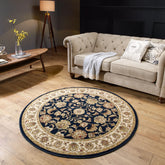 Kendra 3330B Navy Blue/Cream Round Traditional Rug - Pendle Village Furniture